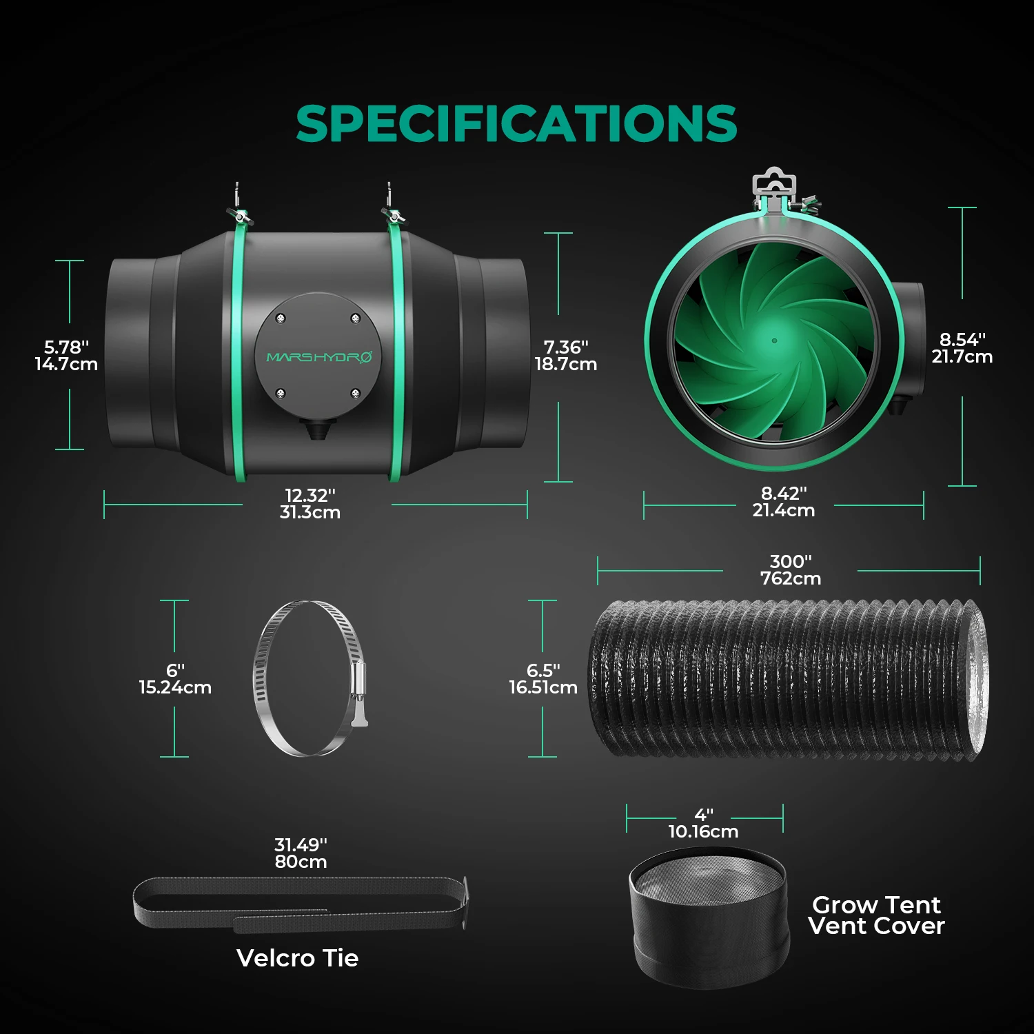 Mars Hydro 4" 6" Inline-Lüfterkanal-Kit Wachstumszelte Belüftungssystem mit Kohlefilter für Heizung, Kühlung, Luftfeuchtigkeit, intelligente Steuerung