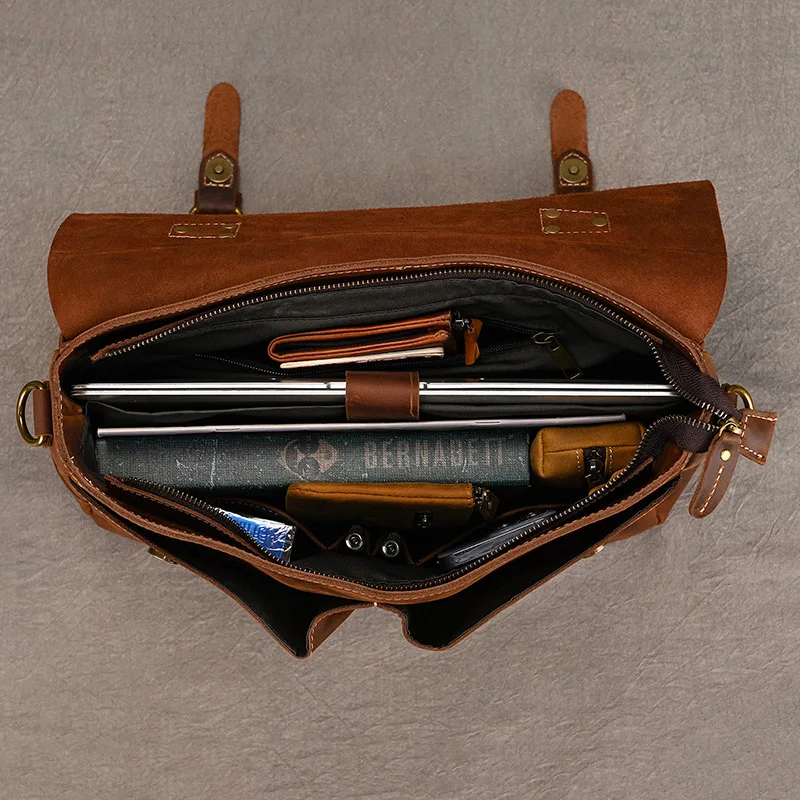 Newsbirds maleta de couro genuíno dos homens a4 arquivo documento bolsa masculino portátil bolsa ombro saco do computador negócios