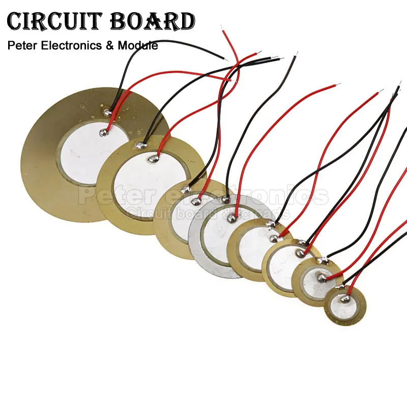 5-10 Uds. Sensor de sirena de elemento de placa de oblea de cerámica piezoeléctrica con cable para altavoz zumbador 12/15/18/20/27/35/50mm