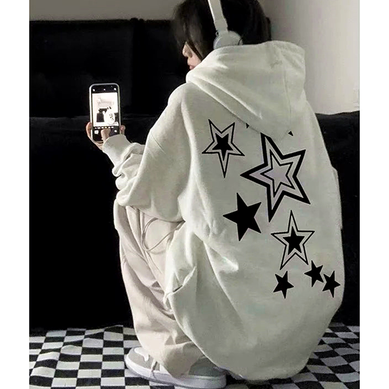 Harajuku Streetwear Sweatshirt Unisex übergroße y2k Sterne gedruckt lose Hoodies für Männer Grunge E-Girls Herbst Winter süße Tops