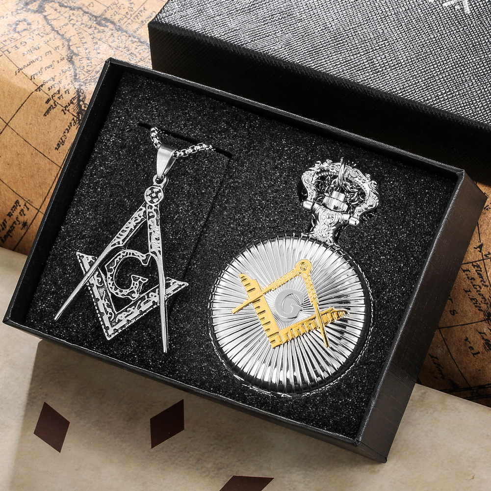 Freimaurer ische Taschenuhr Halskette Geschenkset Quarz arabische Ziffern Zifferblatt Halskette Taschenuhr Freimaurerei Anhänger Kette Männer Frauen