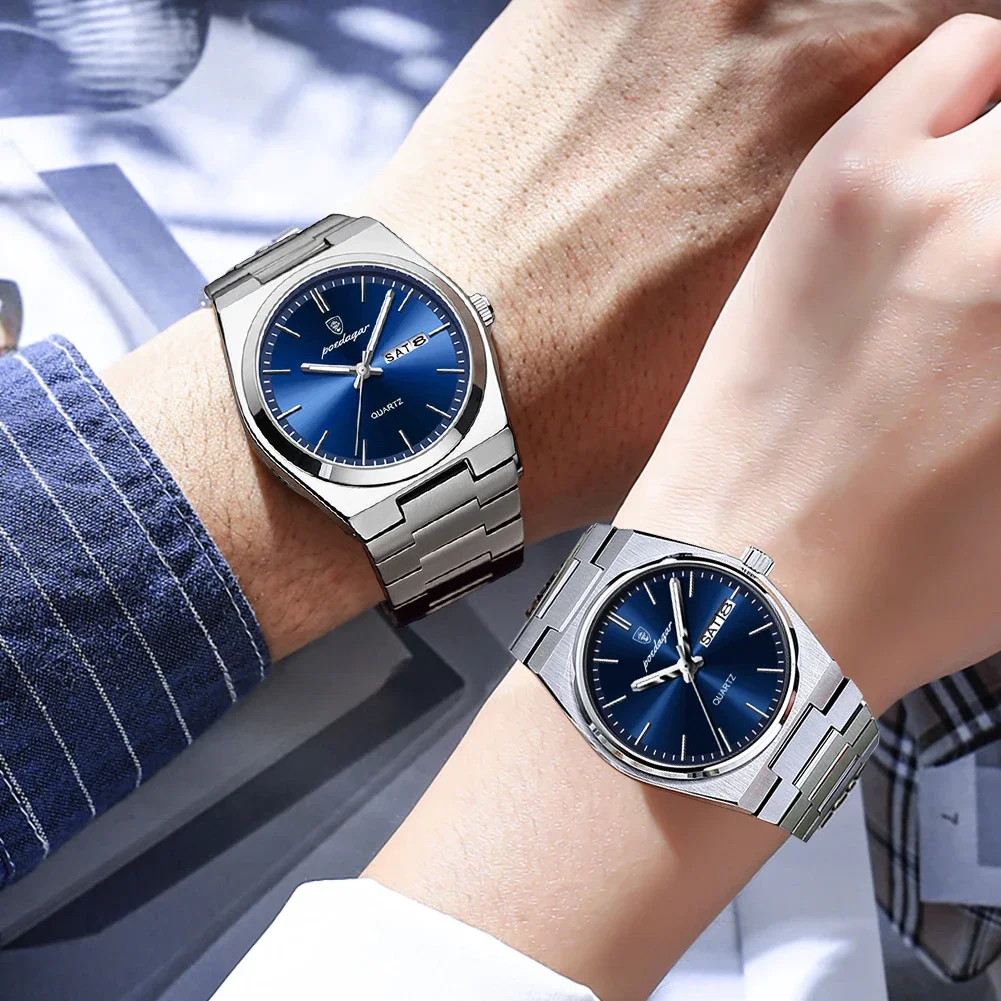 Poedagar casal relógios tendência da moda relógio de quartzo original para amante à prova dwaterproof água luminosa data semana relógio de pulso masculino e feminino