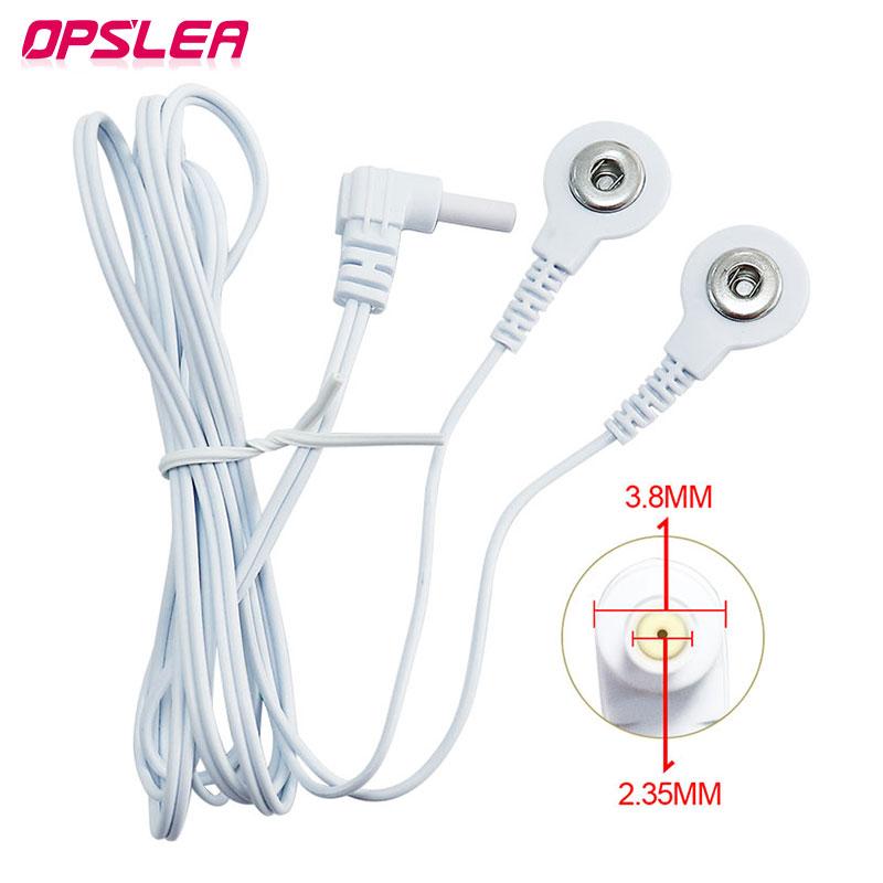 Cables de enchufe de 2 vías de 2,35mm para masajeador Tens EMS, Estimulador muscular nervioso eléctrico, Cable de electrodo, Cable de línea para almohadillas de electrodos