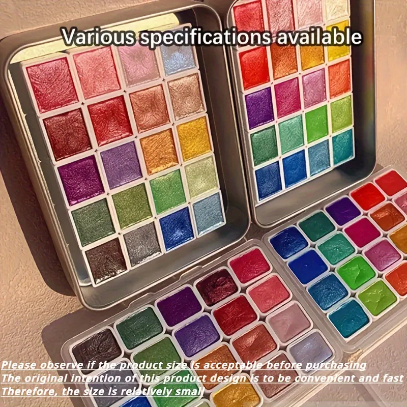 20-farbiges Aquarell-Malset aus Metall, neue tragbare Box mit funkelnden Perlen, solide Aquarellmalerei, Künstlerbedarf