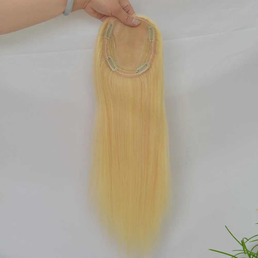 เส้นผมมนุษย์ปิดสีบลอนด์ลูกไม้ตรงสำหรับผู้หญิงฐานผ้าไหมด้านบนปิดด้านบน4คลิปในส่วนตรงกลางปิด613 Color4.7x5.1