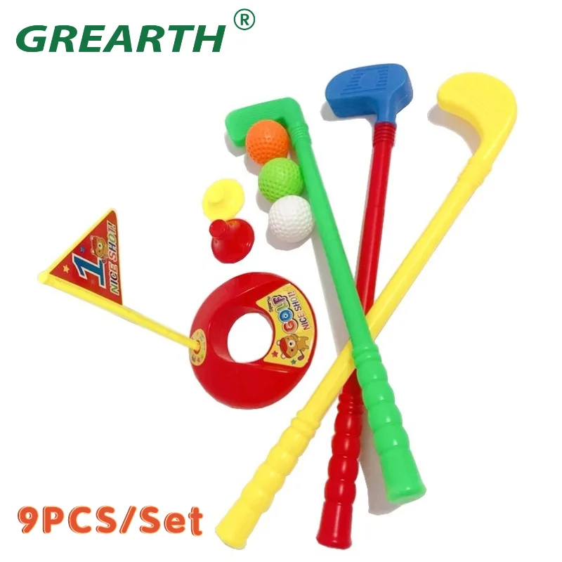 Juego de pelota de Golf Multicolor para niños y niñas, Set de 9 unidades, para interior y exterior, juego de práctica, suministros de juguete, equipamiento deportivo