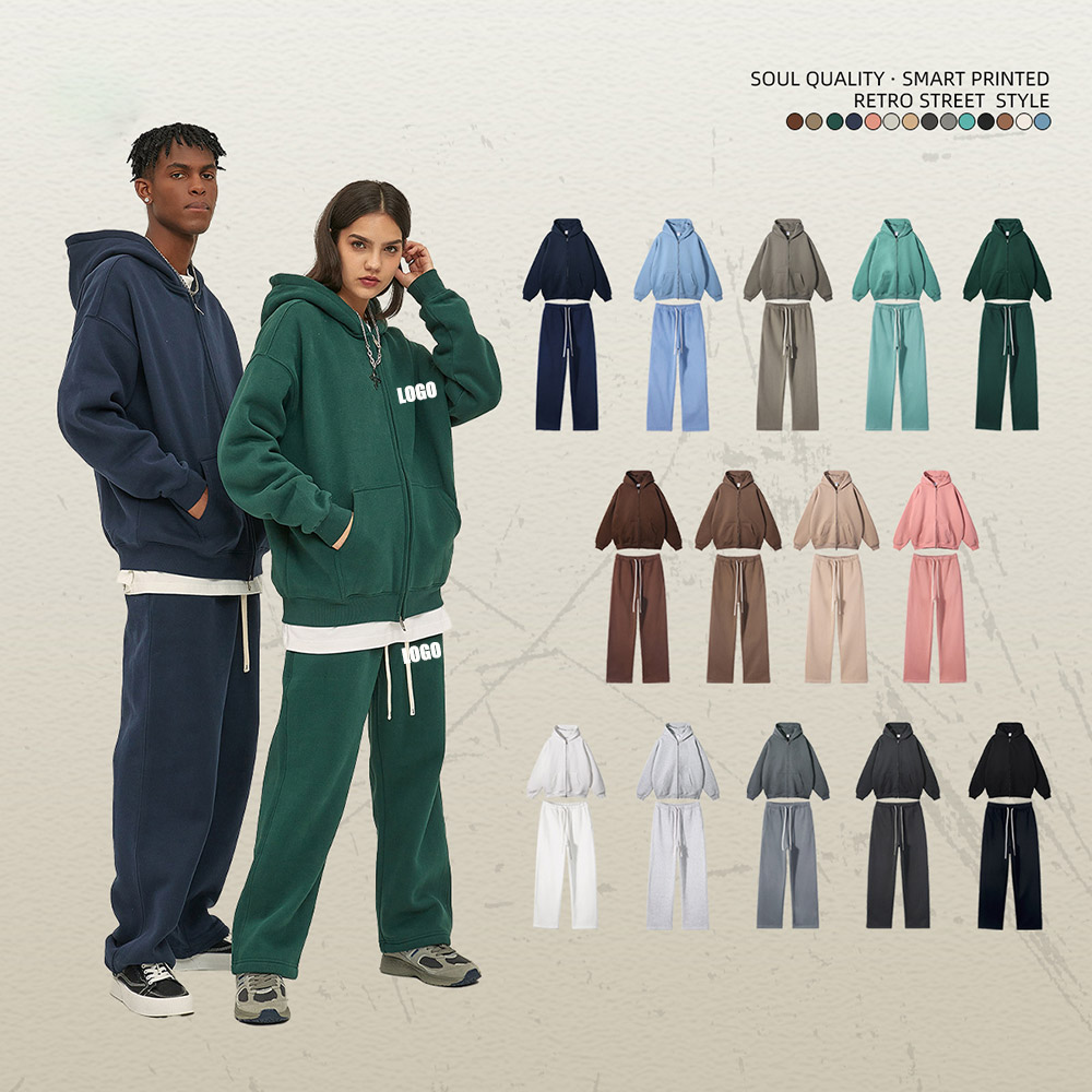 Individuelles LOGO Herbst und Winter neues Produkt Samt verdickt 350g hochwertige Reißverschluss Pullover Hose Männer und Frauen Paar Anzug