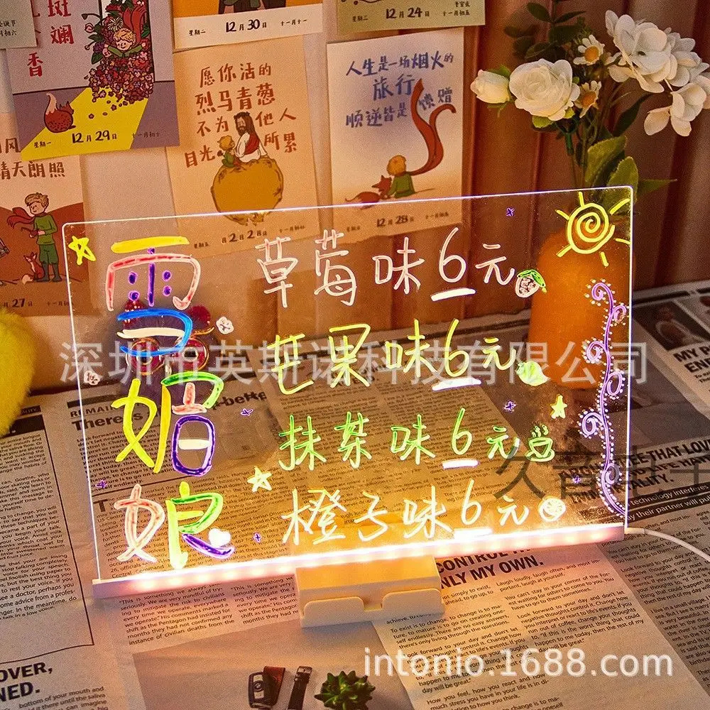 DIY Acrylic Fluorescent LED Light Board Glow Erasable Message Sign Whiteboard