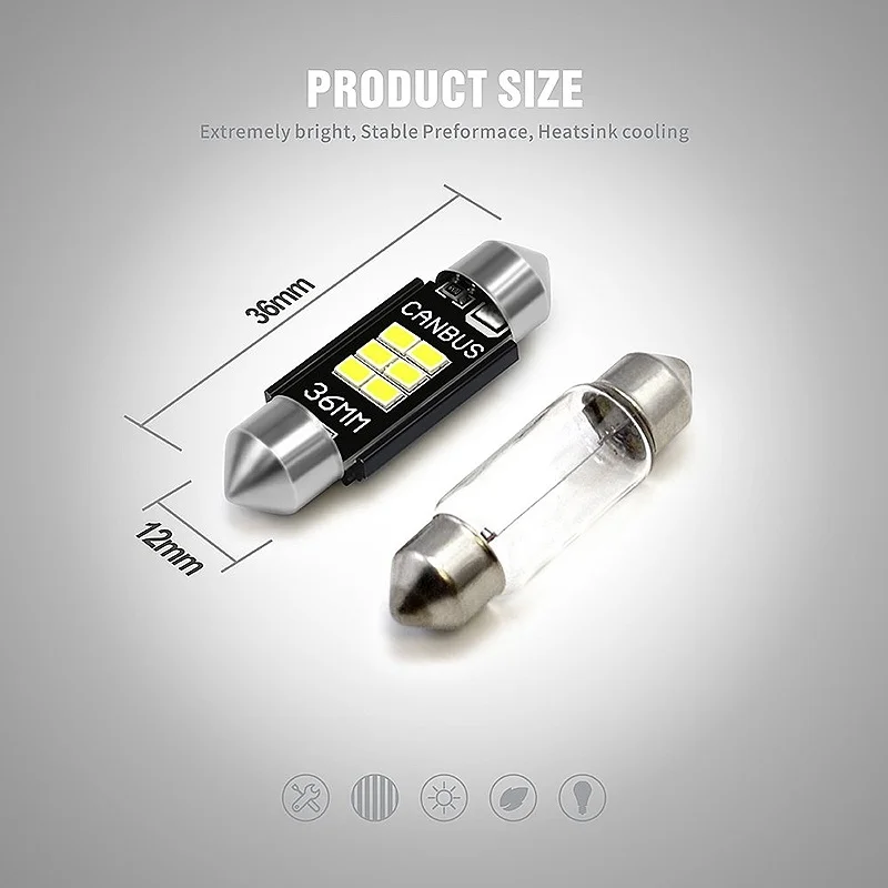 4x extremamente brilhante 400 lúmens 3020 chipset canbus lâmpadas led sem erros 36mm festão de3175 6428 xenon branco