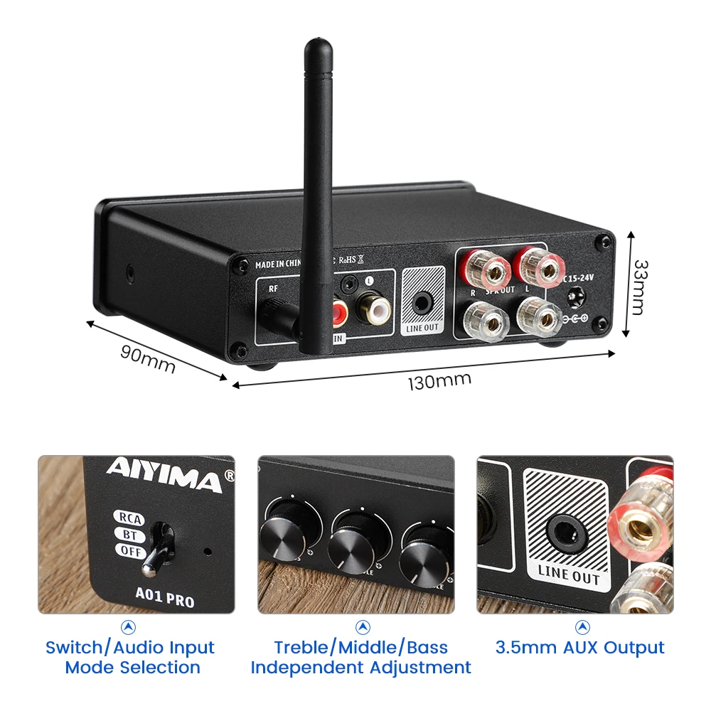 AIYIMA A01 PRO A01 Audio Amplifier TPA3116D2 Bluetooth Power 100Wx2 HIFI Sound Amplifier 2.0 Stereo Class D Home Theater Amp