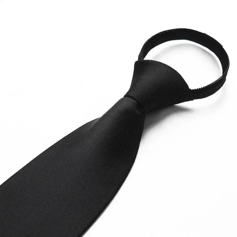 Corbata negra Simple con Clip, corbata de seguridad para portero, azafata, corbatas funerarias negras mate para hombres, mujeres, estudiantes, corbatas, cuello falso