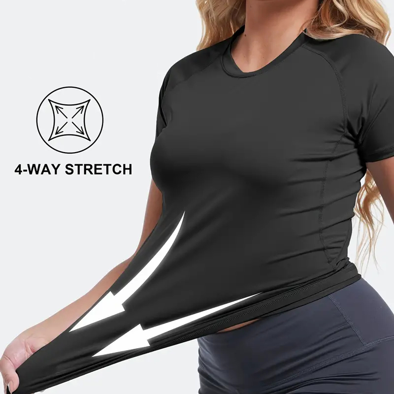 Compressieshirt voor dames, atletisch yoga-hardloop-T-shirt met korte mouwen, zomer, gym, training, sneldrogend, rekbare tees, tops, basislaag