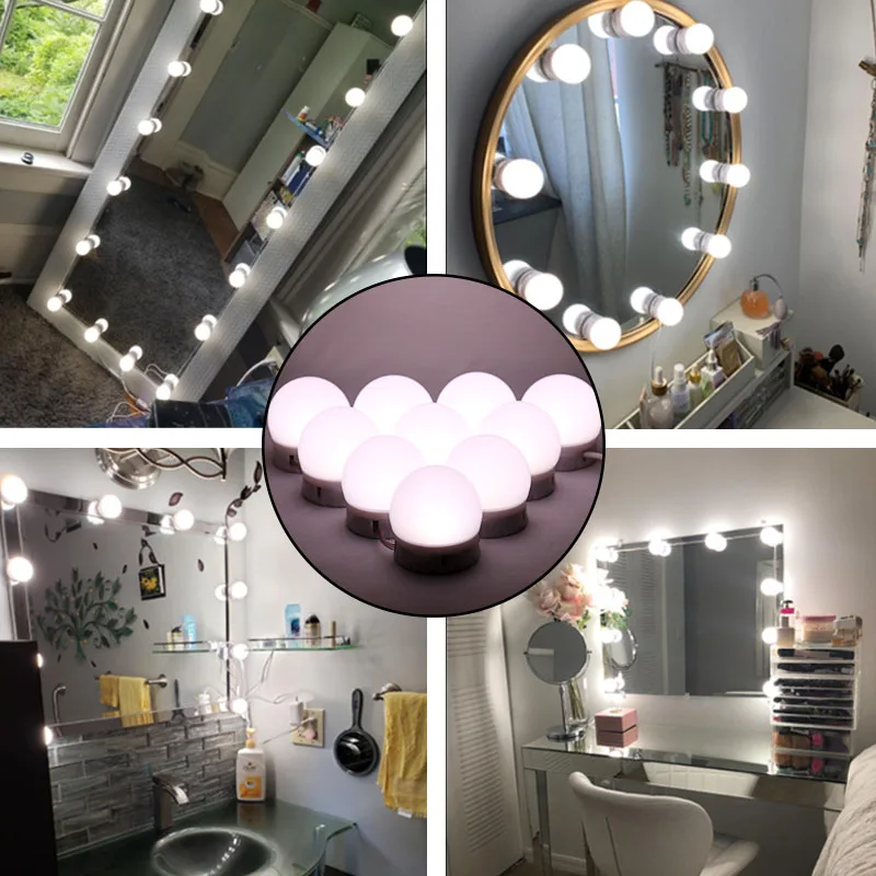 Luce di riempimento per specchio per trucco a LED, luce tricolore con luminosità regolabile, luce ambientale per specchio di bellezza plug-and-play