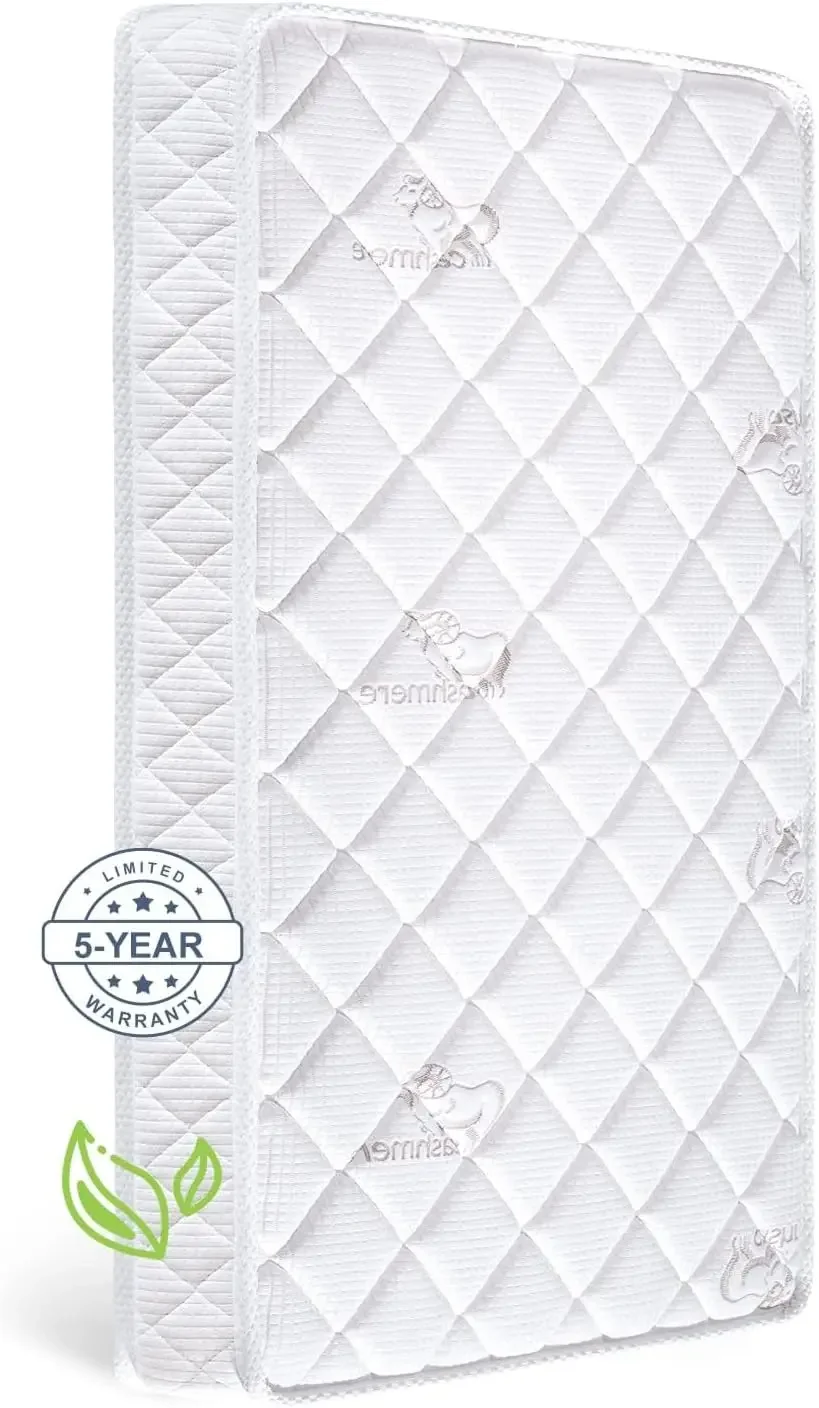 Dual-Sided Crib & Toddler Mattress,100% Knitted Fabric-Hypoallergenic,5" Firm Soft Crib Mattress, Non-Toxic Fits Standar