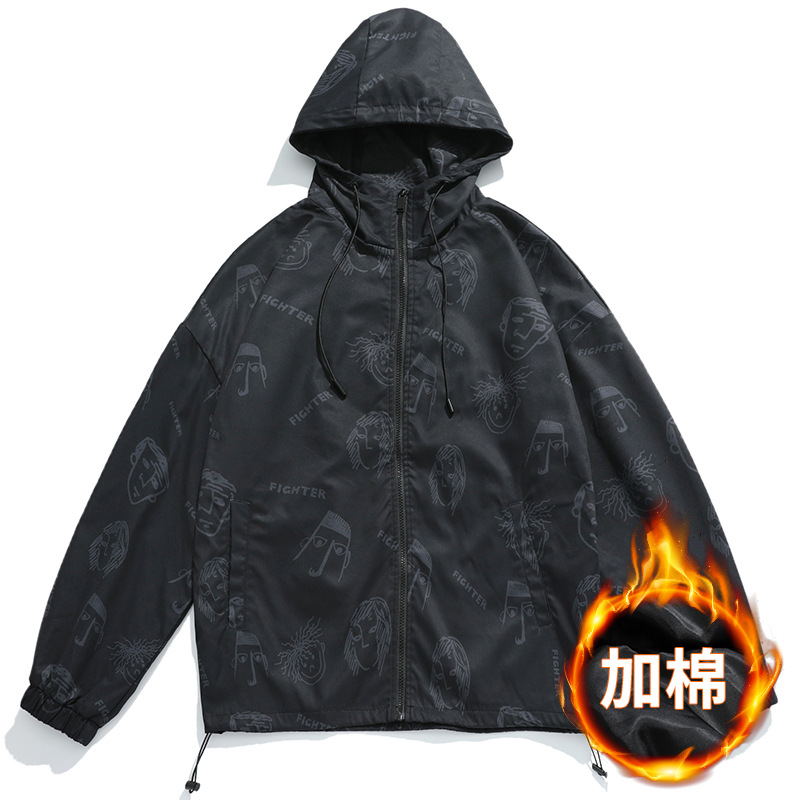 New Port Style Spring Tide Brand Hooded Coat All-match Taste Printed Jacket Quilted Windproof Men Jacket Cold Resistance