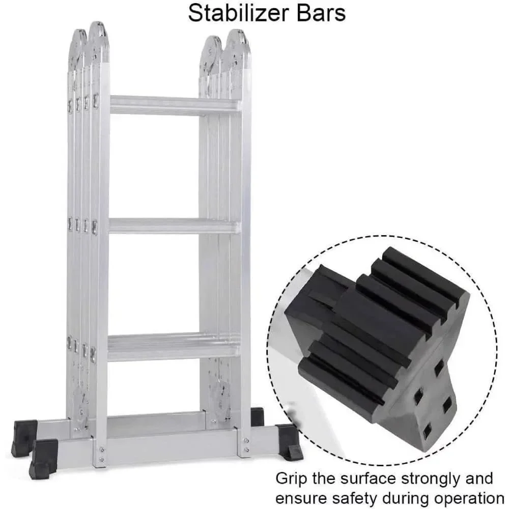 Folding Ladder, 12.5FT Multi-Purpose Aluminium Extension, 7 in 1 Heavy Duty Collapsible Ladder, 330LBS Capacity Step Plat