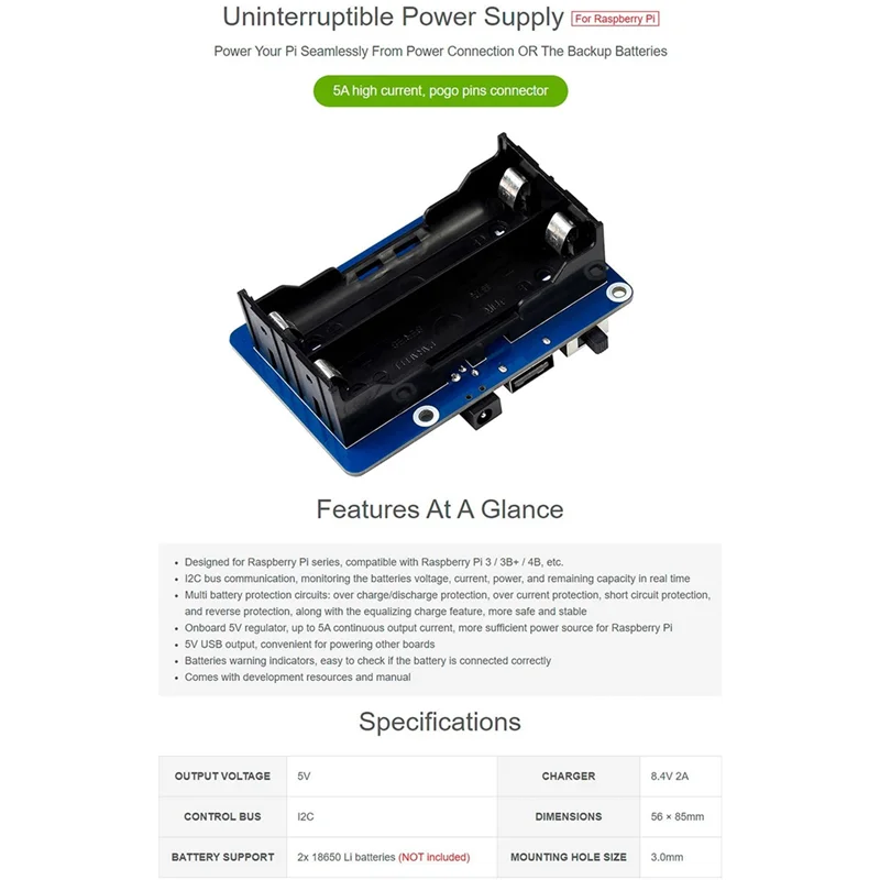 Блок бесперебойного питания Waveshare 5 В, модуль ИБП, комплект шляпы для RPI Raspberry Pi 3 3B Plus 4, модель B 4B, вилка европейского стандарта-AAAE