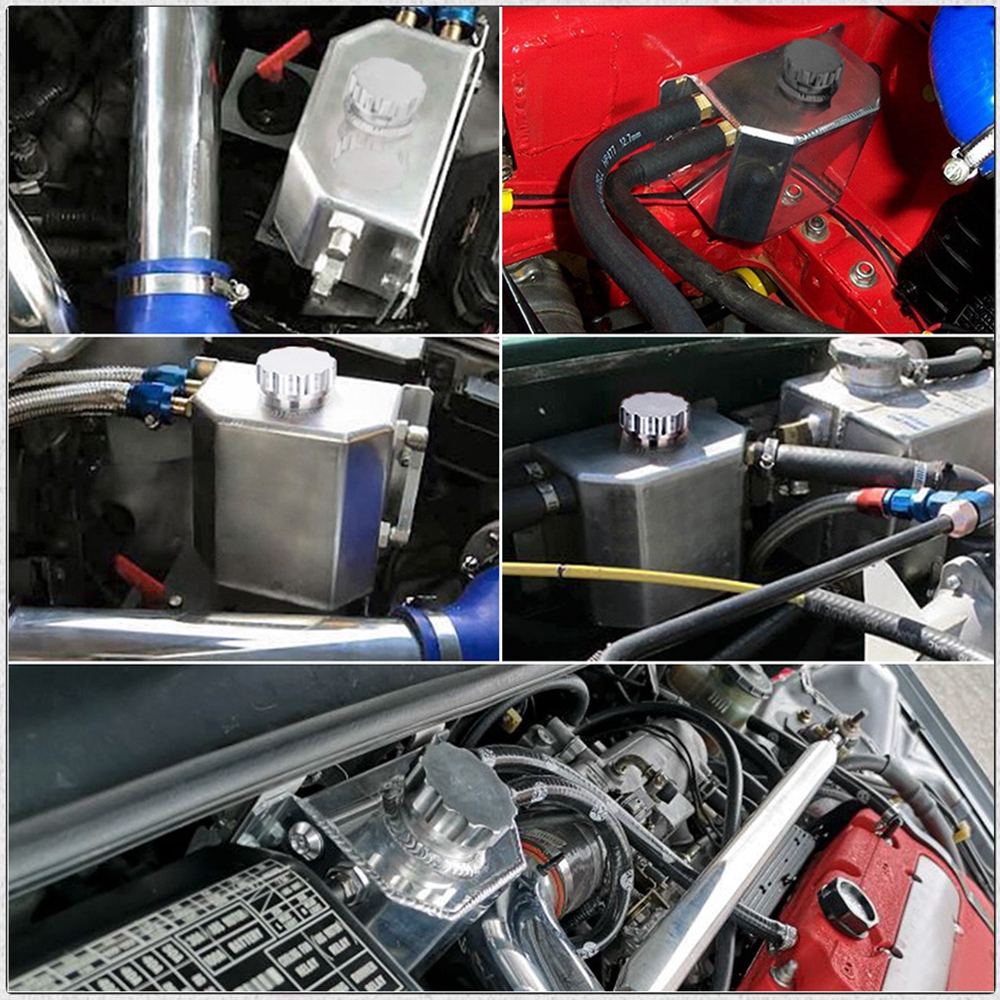Universele 1L/2L Aluminium Olie Catch Kan Reservoir Tank Koelvloeistof Radiator Overloop Olie Brandstoftank Met Aftapplug ontluchter