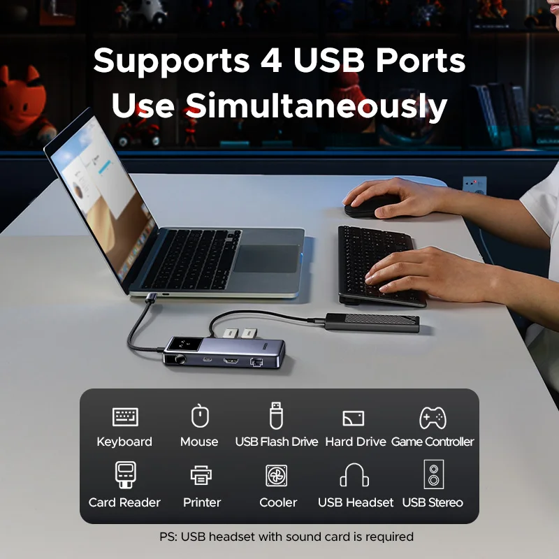 UGREEN Uno USB C-концентратор Type-C до 4K60 Гц 2K120 Гц HDMI 1000 Мбит/с RJ45 PD100W USB3.0-сплиттер для ноутбуков, аксессуары для док-станции MacBook