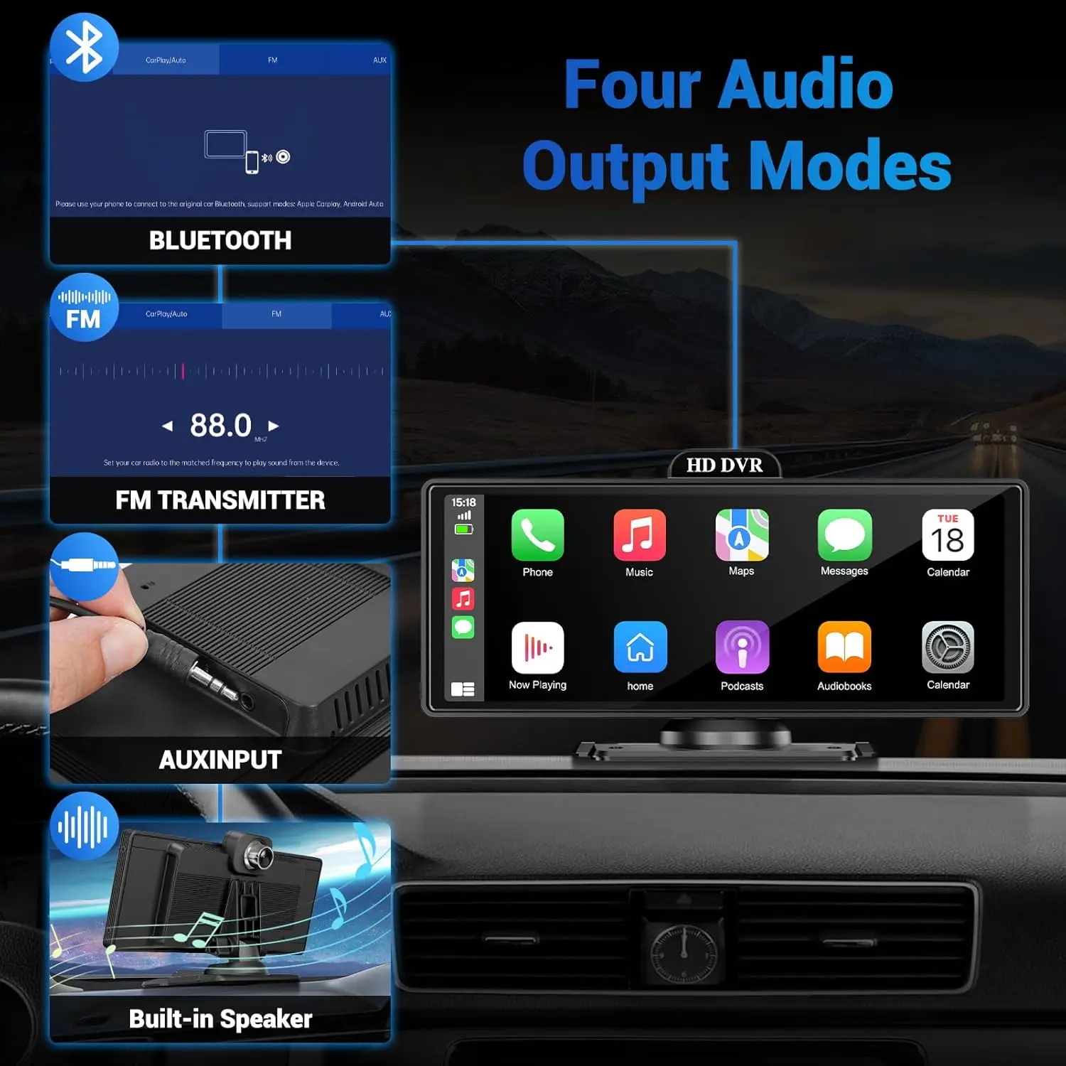 10/11.26 Polegada 4k dvr sem fio carplay & android auto traço cam bluetooth áudio gps navegação painel lente dupla gravador de vídeo