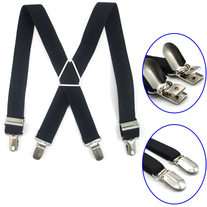 1 unidad Unisex hombres mujeres 4 Clip correa cruzada Color sólido moda babero pantalones tirantes elásticos tirantes X espalda accesorios de correa masculina