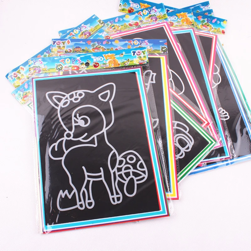 5-10 Uds. Papel artístico para rascar, papel mágico para pintar con palo de dibujo para niños, juguete, Pinata, papelería escolar, paquete de regalo, recuerdos de fiesta