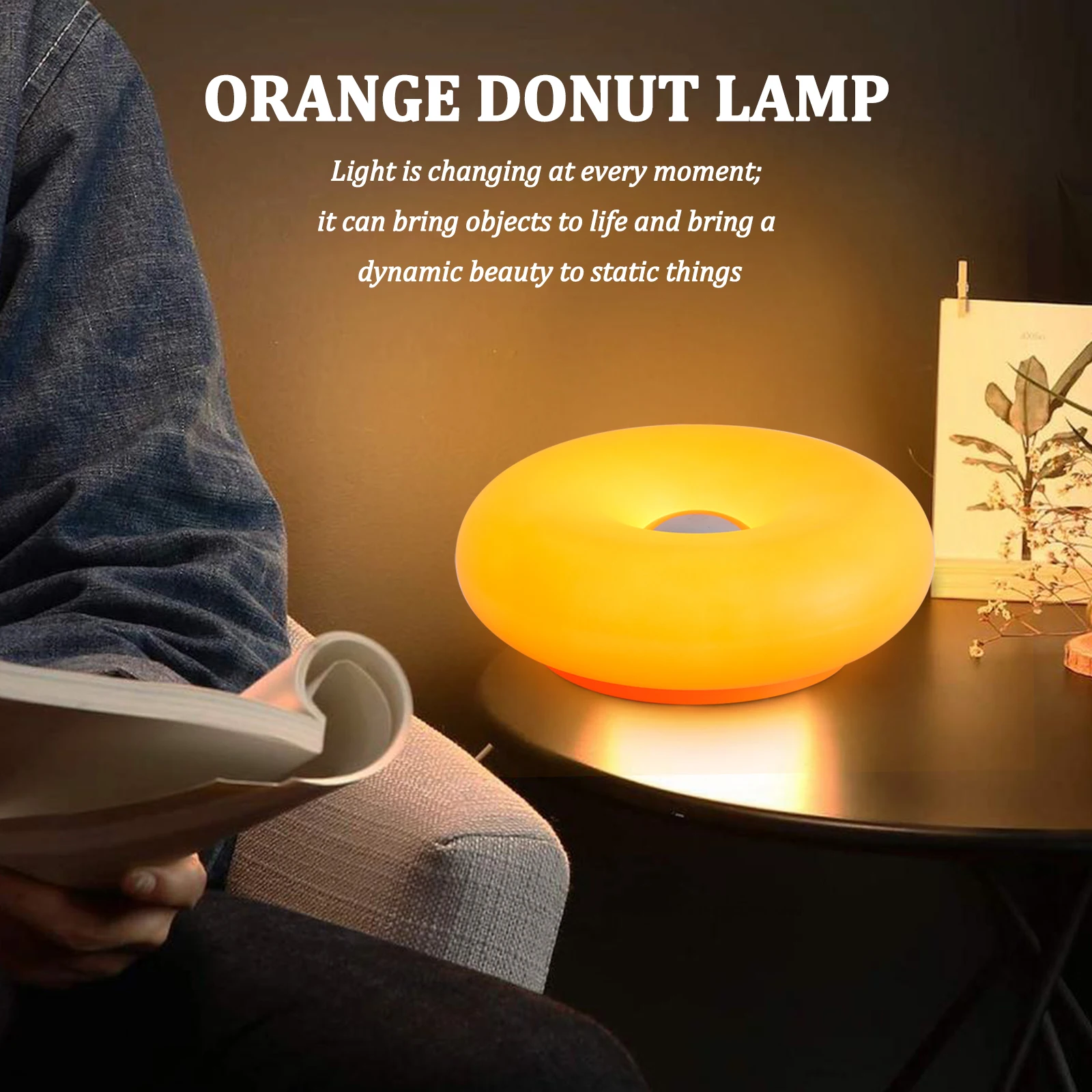 Lámpara de pared de plástico Donut, enchufe USB naranja, sala de estar, mesita de noche, mesa de estudio, ambiente LED de oficina con Interruptor táctil, iluminación Tricolor