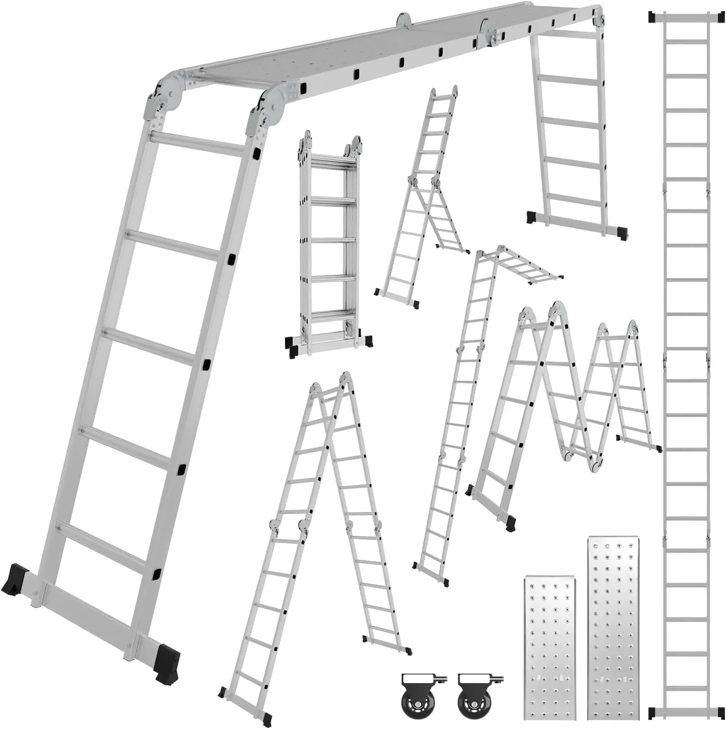 Scala multiuso 4x5 582 cm Scala pieghevole multiuso 7 in 1 Piattaforma da lavoro portatile per la casa