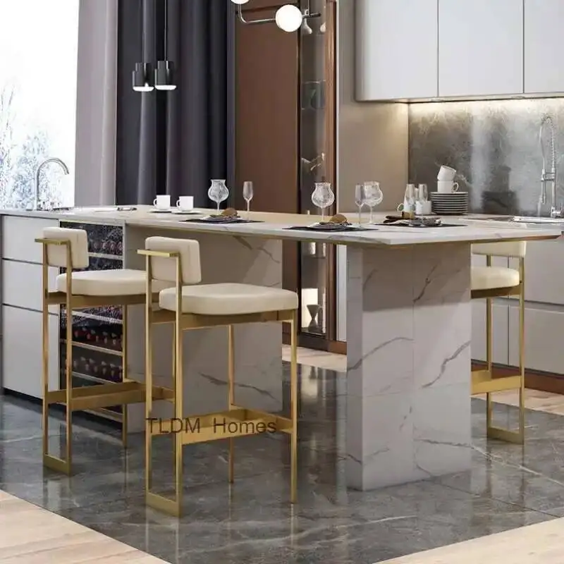 Beige Bar Chair High Counter Library Dressing Table Maintenance Bar Chair Reinforced Legs Sgabello Cucina Alto Restaurant