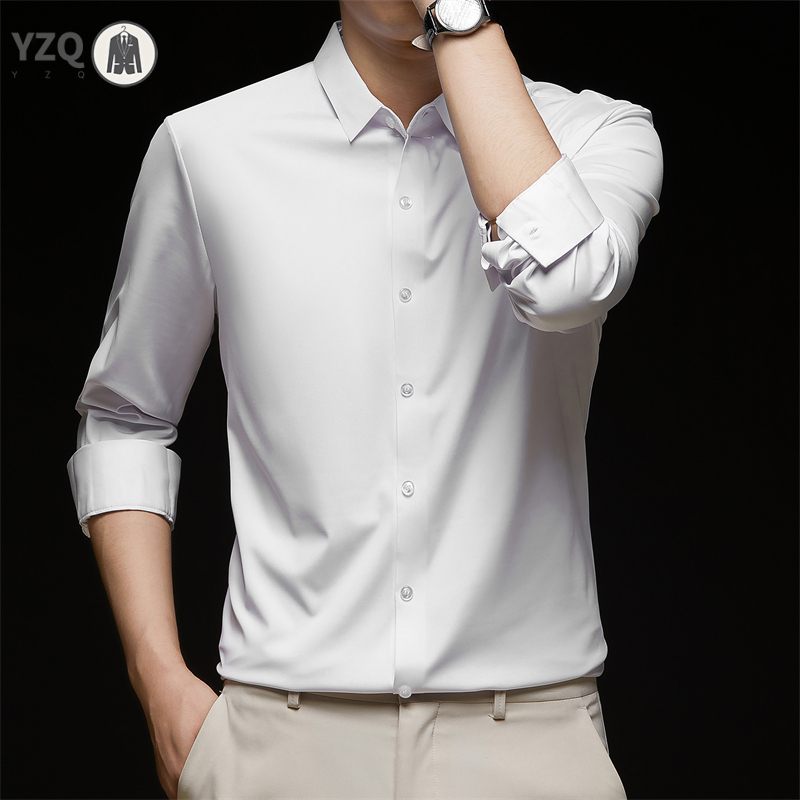 New Men's Business Casual Long Sleeved Solid Color Shirt Wrinkle Resistant Wrinkle Free Comfortable All Season Versatile Top
