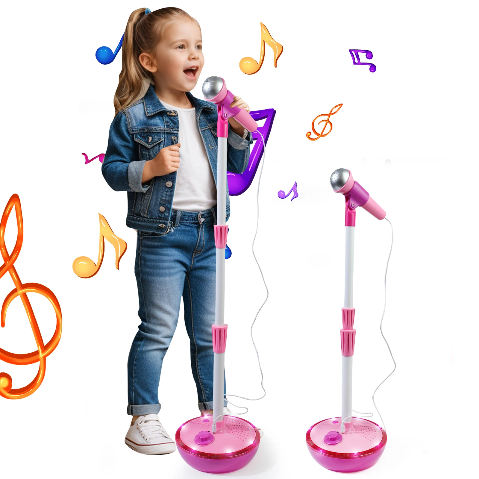 Macchina per karaoke per bambini con microfono e supporto regolabile, illuminazione ritmica per divertenti effetti musicali, Natale/Halloween/Capodanno