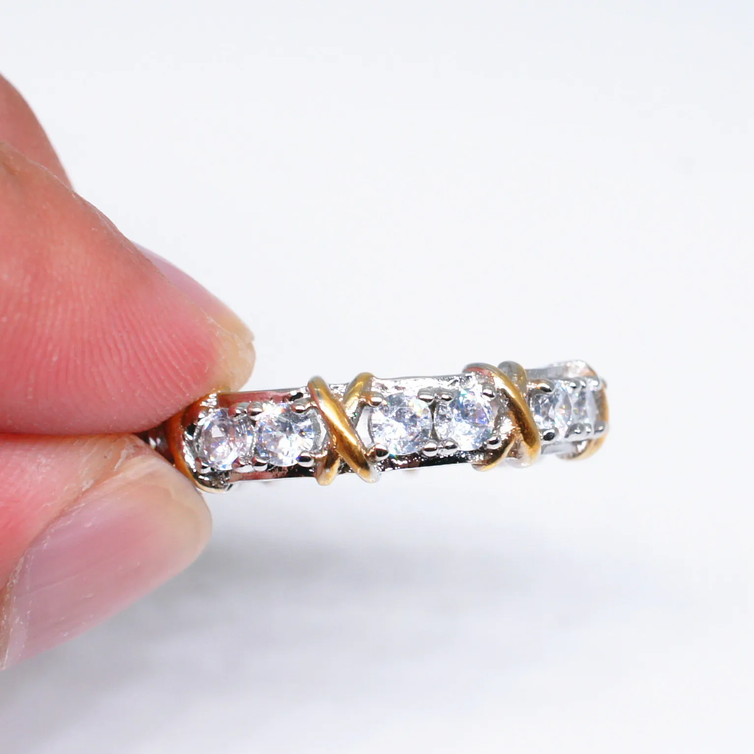 Chất Liệu Bạc 925 Nhẫn Vàng Tách Dát Đá Zircon Cho Nữ, Nhẫn Nữ Glamour Trang Sức Cưới, Quà Tặng