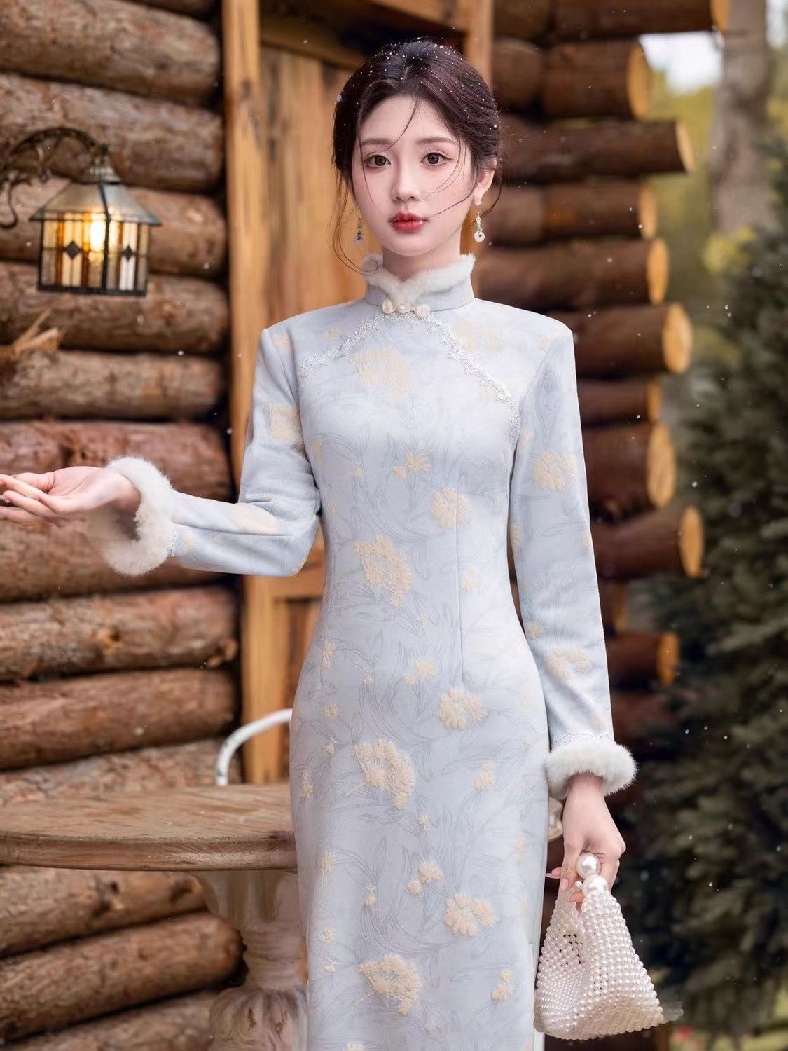 女性のための伝統的なqpaoドレス、秋と冬の服、優しい花、気質、エレガントな刺embroidery、ヴィンテージドレス、チャイナドレス