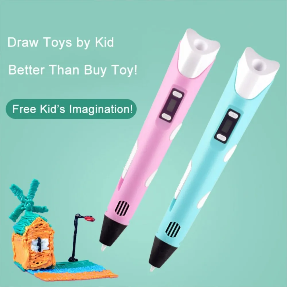 Caneta de impressão 3d para crianças com tela lcd e adesivos compatíveis com filamento pla seguro com 9m pla meninas meninos presente de aniversário brinquedos caneta de impressão