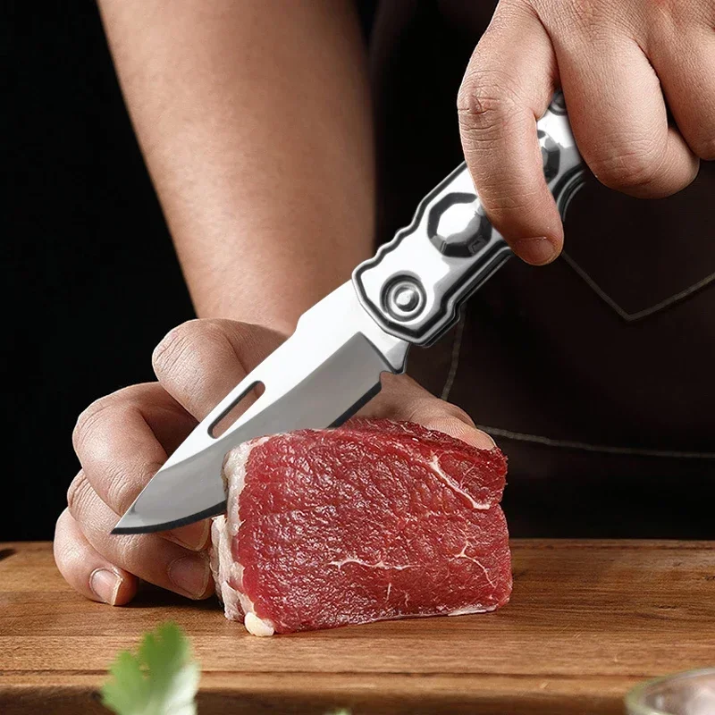 Utility Folding Knife Kitchen Fruit Slicing Pocket Knife Stainless Steel Fruit Cutter Knife Multi Foldable Knife with Keychain