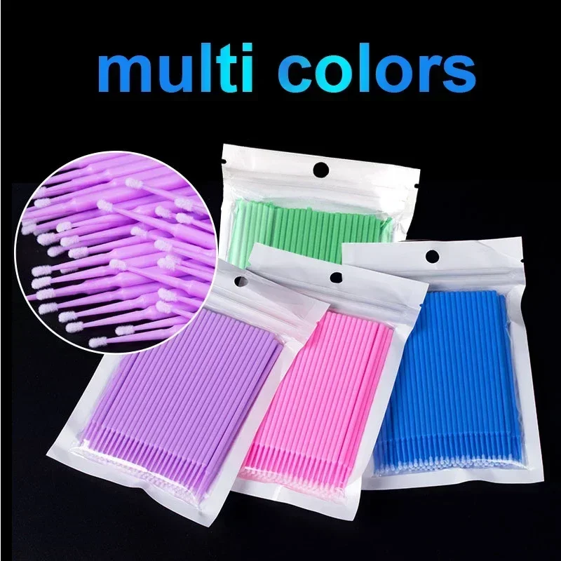 Cepillo para extensión de pestañas, 100 Uds., Micro hisopo de algodón para limpieza de pestañas, microcepillo Individual para pestañas, herramientas de eliminación de maquillaje de belleza