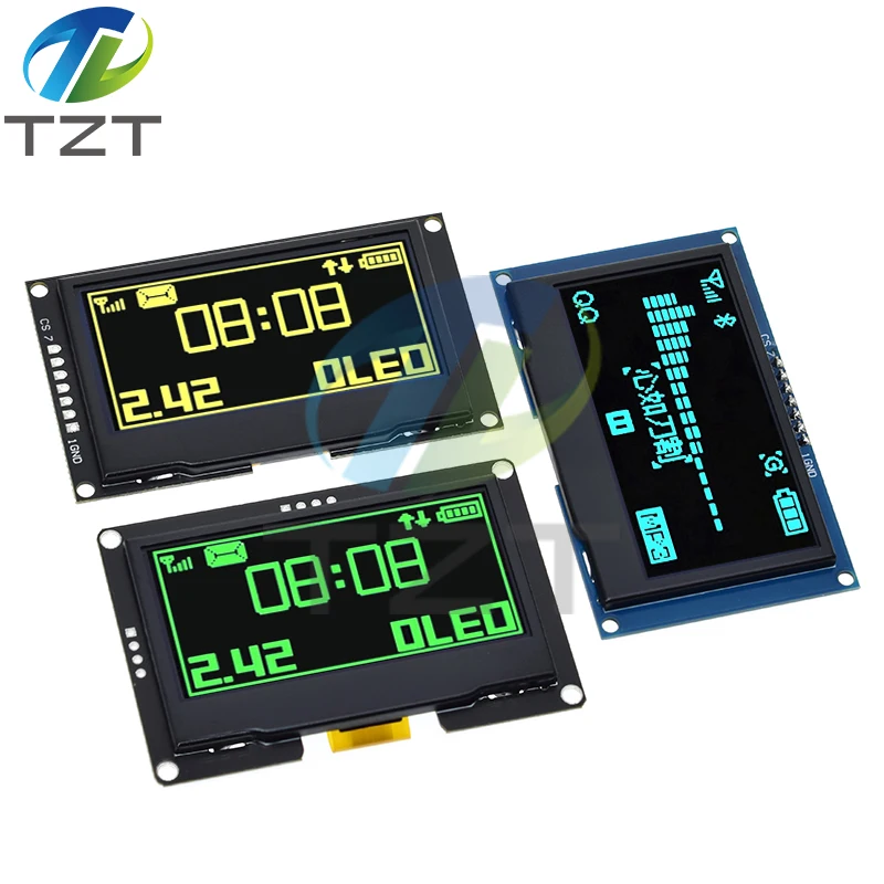 TZT 2,4 "2,42 pulgadas 128x64 módulo de pantalla LCD OLED SSD1309 12864 interfaz serie SPI/IIC I2C de 7 pines para Arduino UNO R3 C51