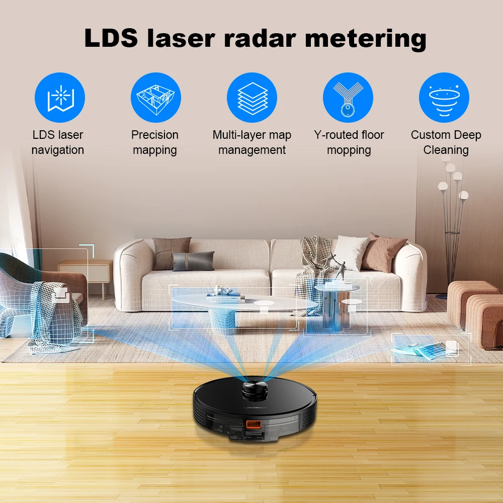 Liectroux X6 LDS Staubsaugerroboter, Laser Lidar Navigation, Nass- und Trockenkombination, 6500Pa Saugkraft, Multi-Floor Map, Y-Form Nasswischen, Turbo Boosting Teppichreinigung, APP No-Go Zone, Selektiver Bereich