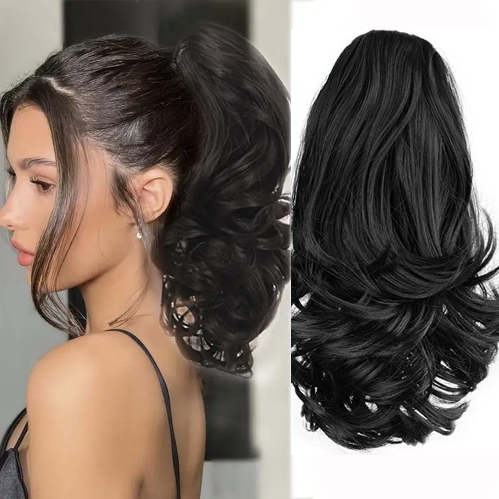 Grampo de garra em extensões de cabelo de rabo de cavalo curto encaracolado onda do corpo perucas sintéticas rabo de cavalo peruca de cabelo falso trança mulher perucas