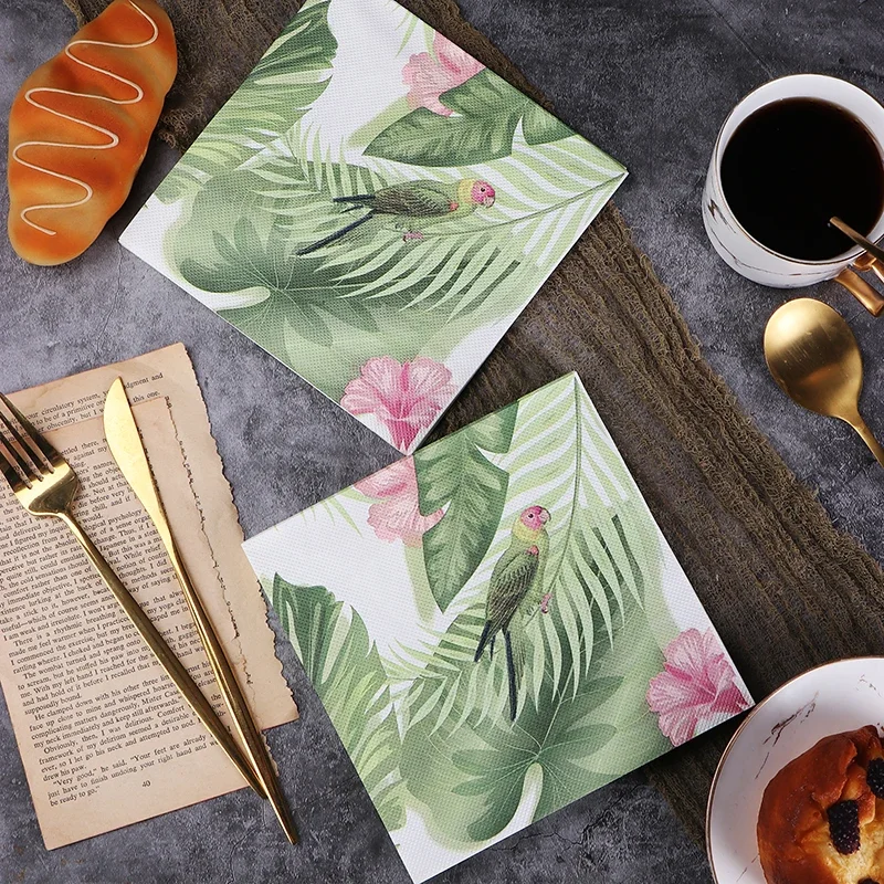 20pcs/Pac 2-layer 33cm Printing Napkins Colorful Parrot Flowers and Birds Pure Wood Pulp Paper Towels Butterfly Bone Bart Paper