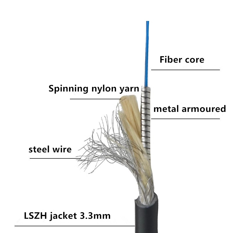 Gepanzerte optische Faser für den Außenbereich, SC-SC/FC/LC Singlemode-2-Kerne, gepanzertes Pigtail-Kabel aus Stahldraht, Sprung-Patchkabel, 20 m bis 50 m