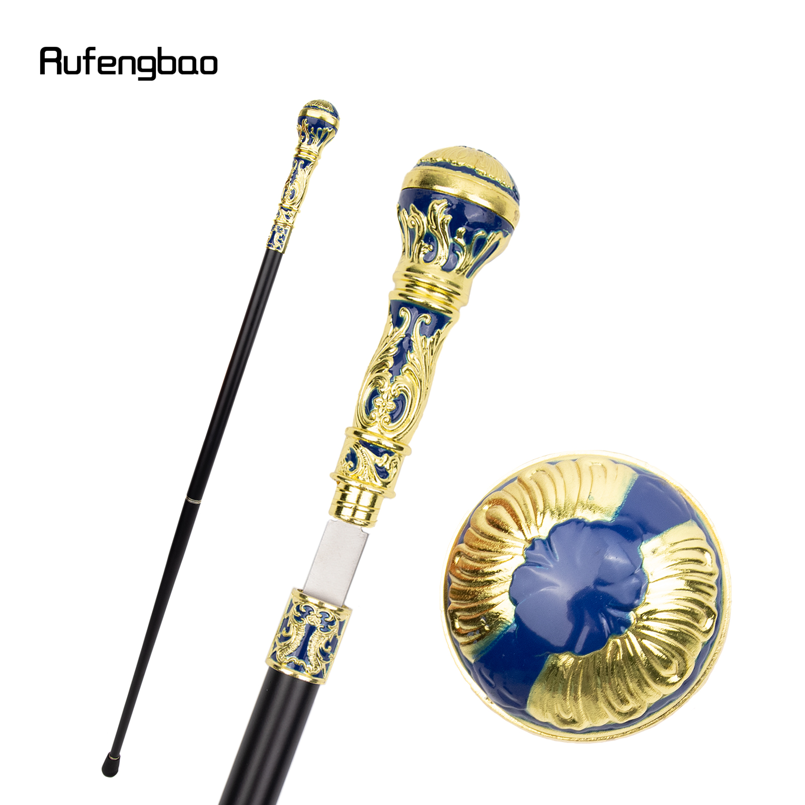 Bastón con mango redondo de lujo, placa oculta de autodefensa, color azul dorado, a la moda, para Cosplay, 93cm