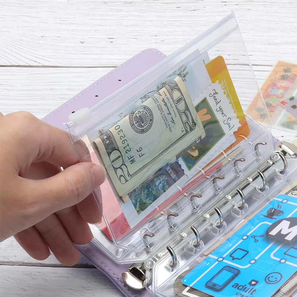 Tasche per raccoglitori trasparenti sacchetto con cerniera in PVC trasparente sacchetto con cerniera a fogli mobili ricariche per raccoglitori per diario sacchetto portaoggetti per carte con tasca con cerniera