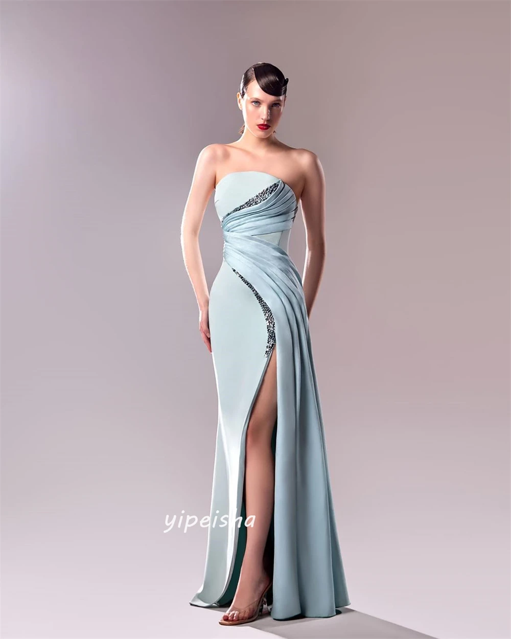 Personalizado jiayigong clássico estilo moderno formal noite sem alças a linha beading plissados vestidos de ocasião sob medida