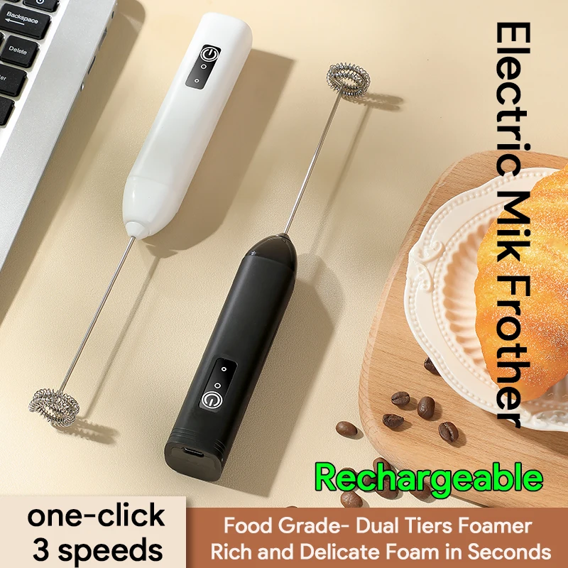 Elektryczny spieniacz do mleka USB akumulator ręczny trzepaczka do jajek 3 prędkości urządzenie do robienia piany mikser napój kawowy różdżka do spieniania spieniacz kuchnia