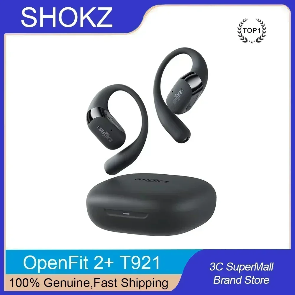 【SHOKZ】SHOKZ OpenFit 2+ T921 Бесплатные наушники, совместимые с Dolby Audio, 48 часов, IP55, водонепроницаемость, USB-C T921