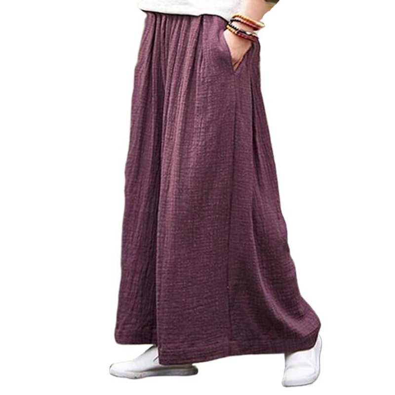 2024 frühling Mode baumwolle Breite Bein Hosen plus größe Weibliche Lose Beiläufige baumwolle leinen Hosen Hosen Herbst vintage lange hosen