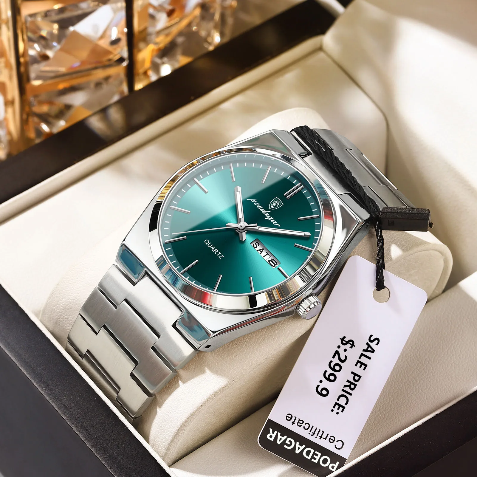 Reloj de pulsera POEDAGAR de lujo de cuarzo para hombre, relojes deportivos para hombre, Reloj luminoso resistente al agua con fecha y semana, Reloj de acero inoxidable para hombre + caja