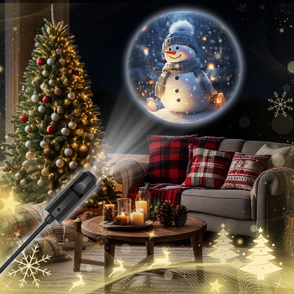 Weihnachts-Schneemann-LED-Projektionslampe, geeignet für die Nachttischdecke im Schlafzimmer an der Wand, kreatives Weihnachtsgeschenk