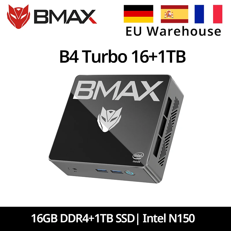 BMAX B4 Turbo Mini PC Windows 11 PC Intel N150 16GB 1TB SSD 2 * HDMI 1 * Type-C supporta 4K @ 60Hz 1000MHz Intel Graphics